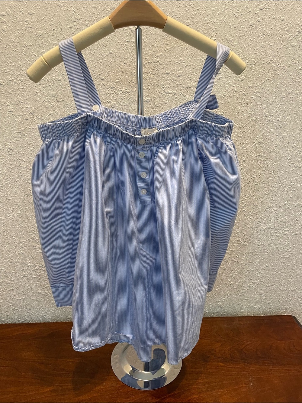 Kaii Light Blue and White Striped Off-Shoulder Top
